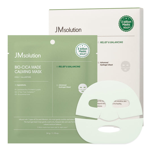 JMsolution Bio Cica  Calming Mask – Soothing Hydrogel Sheet Mask for Sensitive & Irritated Skin – 5 Sheets (4 Sheets)