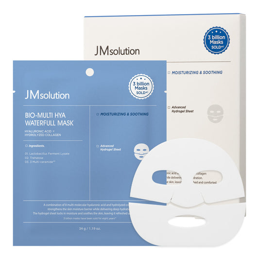 JMsolution Bio Multi-Hyaluronic Waterfull Mask – Deep Hydration Hydrogel Sheet Mask for Dry & Dehydrated Skin – 5-Layer Hyaluronic Acid – Overnight Treatment (4 Sheets)