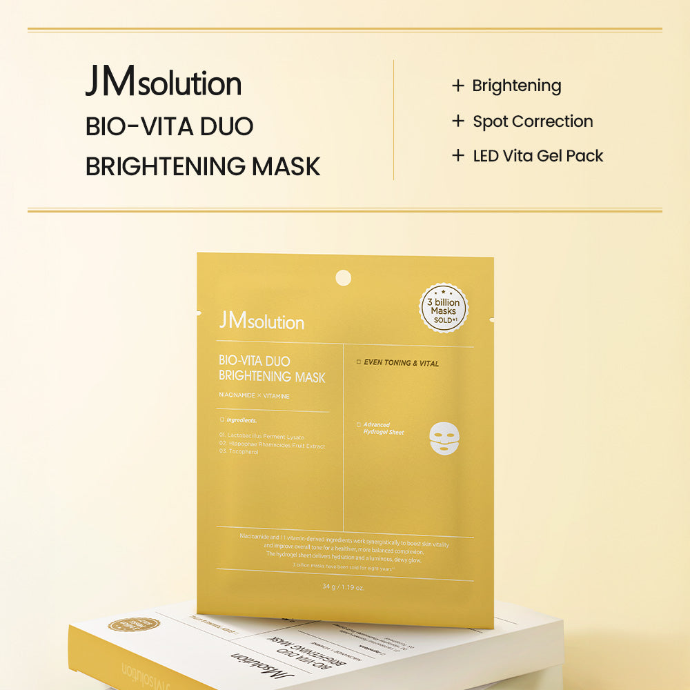 JMsolution Bio Vita Duo Brightening Mask -Vitamin C + E Hydrogel Mask for Dull Skin – Dark Spot Correcting & Radiance Boosting – Clinically Proven (4 Sheets)