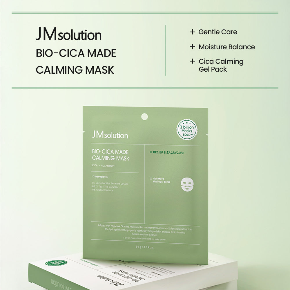 JMsolution Bio Cica Calming Mask – Soothing Hydrogel Sheet Mask for Sensitive & Irritated Skin – 5 Sheets (4 Sheets)