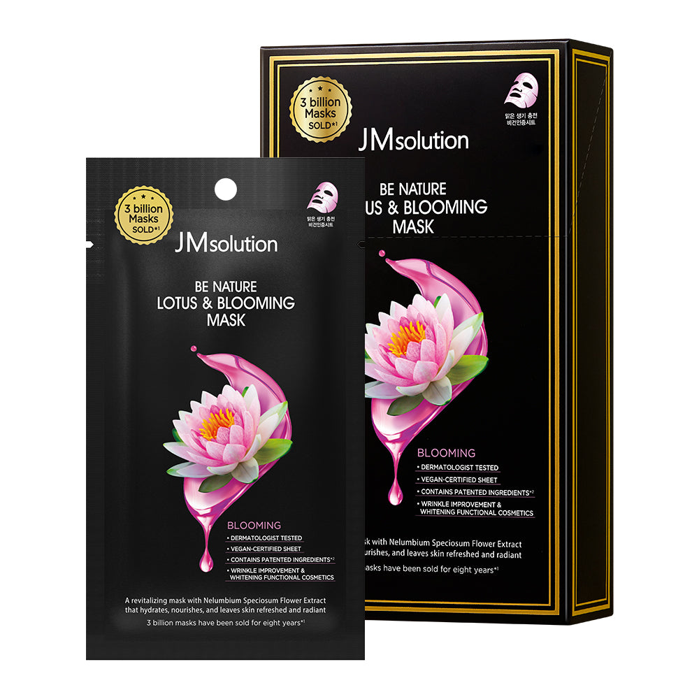 JMsolution Be Nature Lotus & Blooming Sheet Mask – Radiance Boosting Vegan Face Mask with Lotus Extract for Dull Skin, 24ml x 10 Sheets