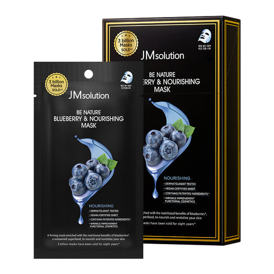 JMsolution Be Nature Blueberry Sheet Mask – Anti-Aging & Antioxidant Face Mask, Vegan Certified & Dermatologist Tested, 24ml x 10 Sheets