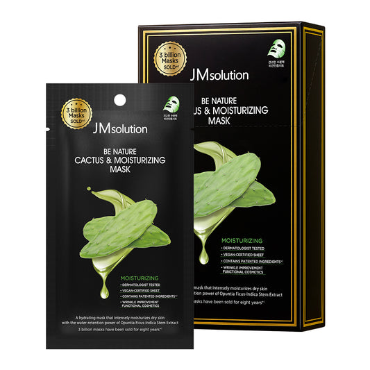 JMsolution Be Nature Cactus Sheet Mask – Hydrating & Soothing Face Mask, Vegan Certified & Dermatologist Tested, 24ml x 10 Sheets