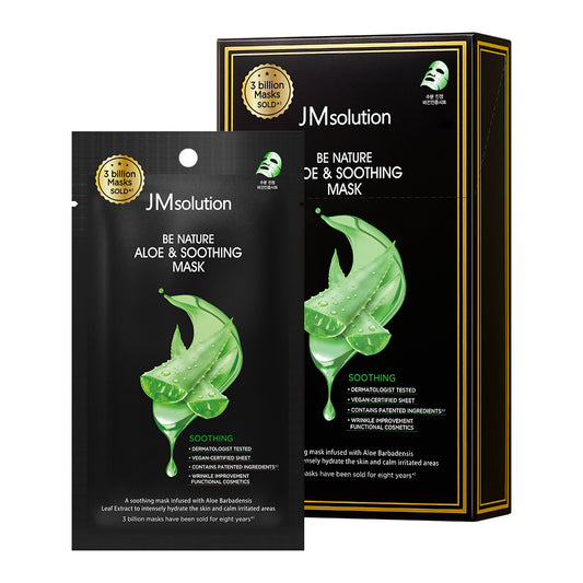 JMsolution Be Nature Aloe & Soothing Sheet Mask – Calming Hydration with Aloe Vera Extract, Vegan Certified & Dermatologist Tested, 24ml x 10 Sheets
