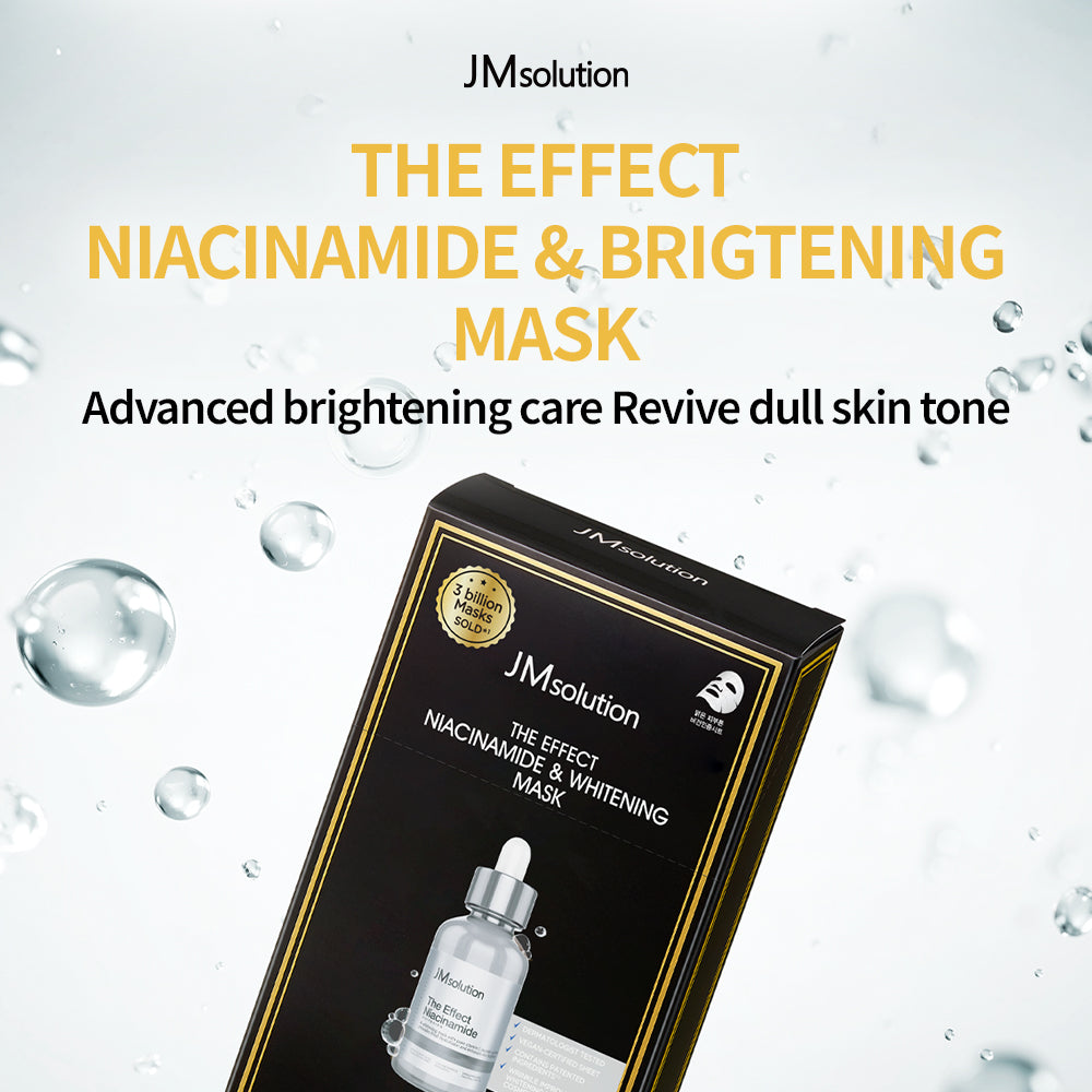JMsolution The Effect Niacinamide Brightening Face Mask – Hydrating & Tone-Up Sheet Mask with Niacinamide, Vegan Certified, 24ml x 10 Sheets