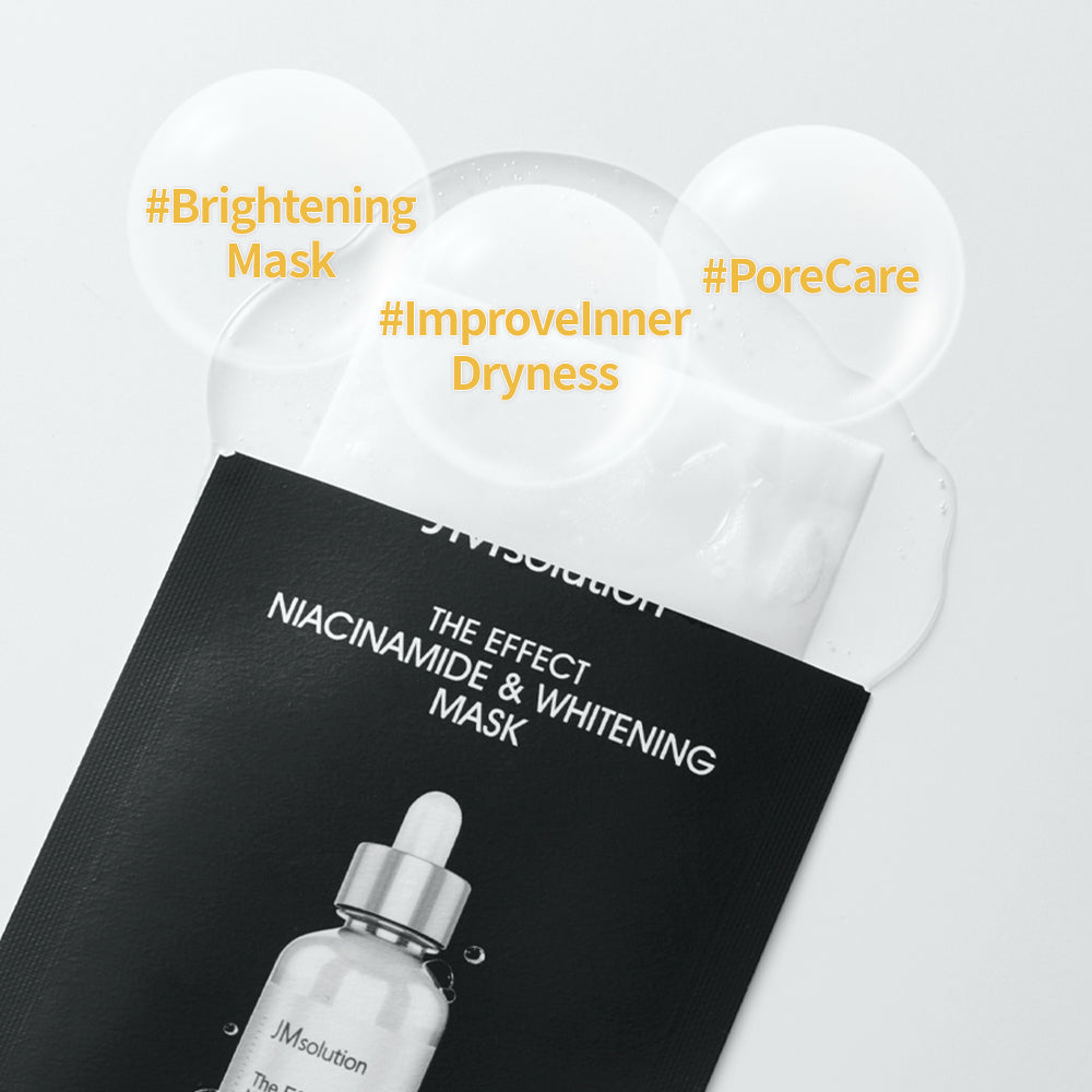 JMsolution The Effect Niacinamide Brightening Face Mask – Hydrating & Tone-Up Sheet Mask with Niacinamide, Vegan Certified, 24ml x 10 Sheets