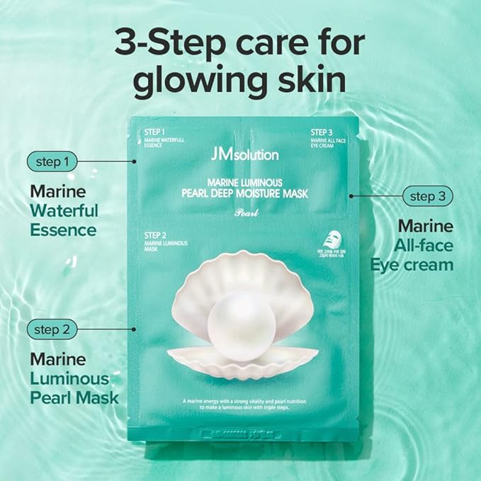 JMsolution Skin Care Bundle- Heart leaf Cleansing Oil with Marine Luminous Pearl Deep Moisture 3 Step Skin Care Face Mask