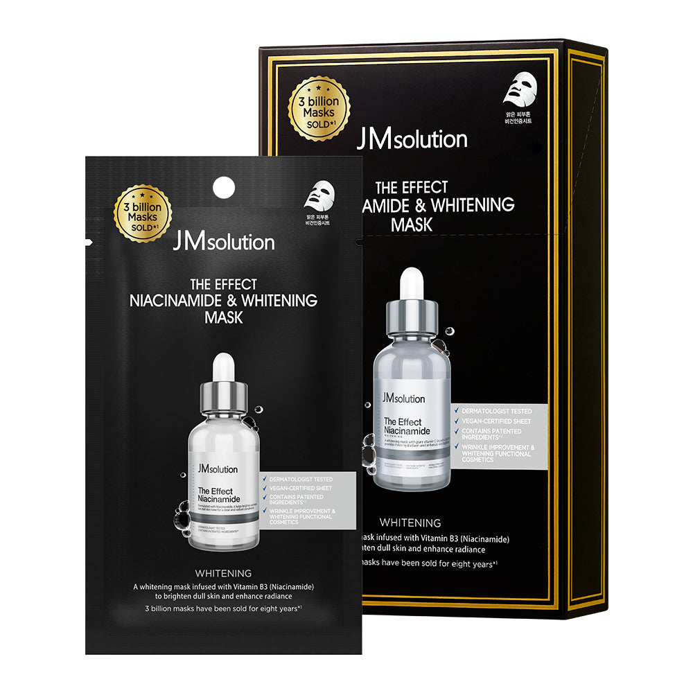 JMsolution The Effect Niacinamide Brightening Face Mask – Hydrating & Tone-Up Sheet Mask with Niacinamide, Vegan Certified, 24ml x 10 Sheets